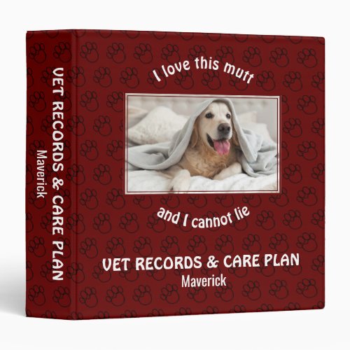 Personalized VET RECORDS  CARE PLAN  Add Photo 3 Ring Binder