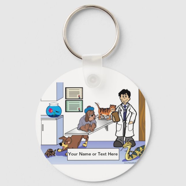 Personalized Veterinarian - Male Cartoon  Keychain (Front)