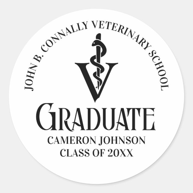 Personalized Veterinary School Graduation Party Classic Round Sticker (Front)