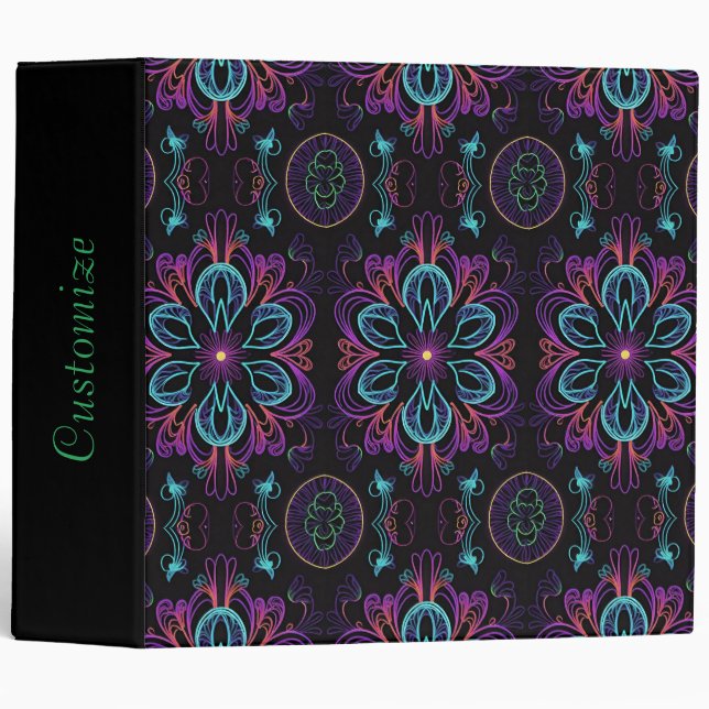 Personalized Vibrant Abstract Floral  3 Ring Binder (Front/Spine)