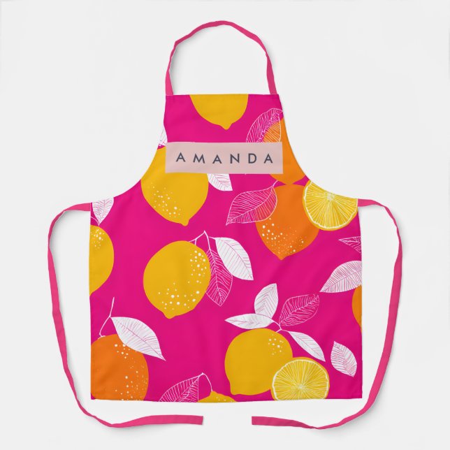 Personalized Vibrant Citrus Lemon Pattern Apron (Front)