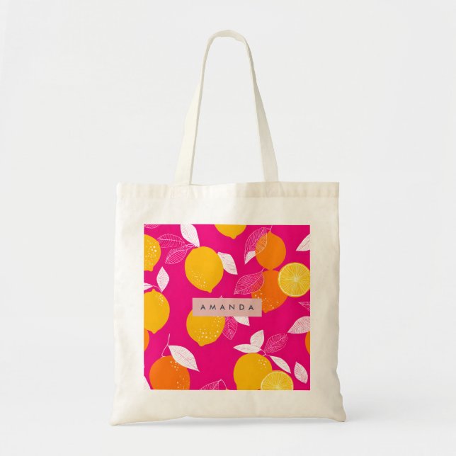 Personalized Vibrant Citrus Lemon Pattern Tote Bag (Front)