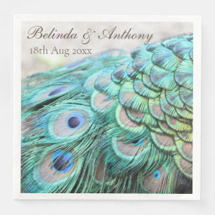 Personalized Vibrant Elegant Peacock Feathers Pape Paper Dinner Napkins