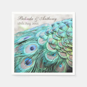 Personalized Vibrant Elegant Teal Peacock Feathers Napkins