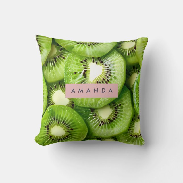 Personalized Vibrant Kiwi Fruit Design Throw Pillow (Front)