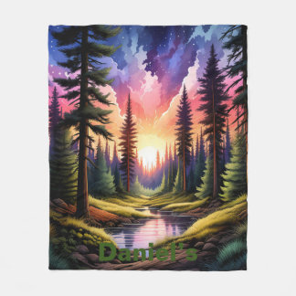 Personalized Vibrant Mountain Pine Forest Sunset.  Fleece Blanket