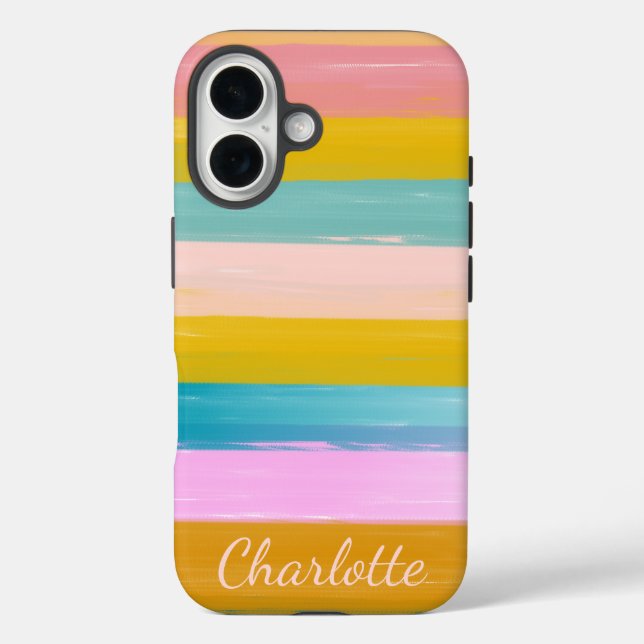 Personalized Vibrant Pastel Striped Brush Strokes Case-Mate iPhone Case (Back)