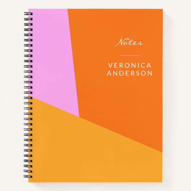 Personalized Vibrant Retro Colorful Orange Chic Notebook (Front)