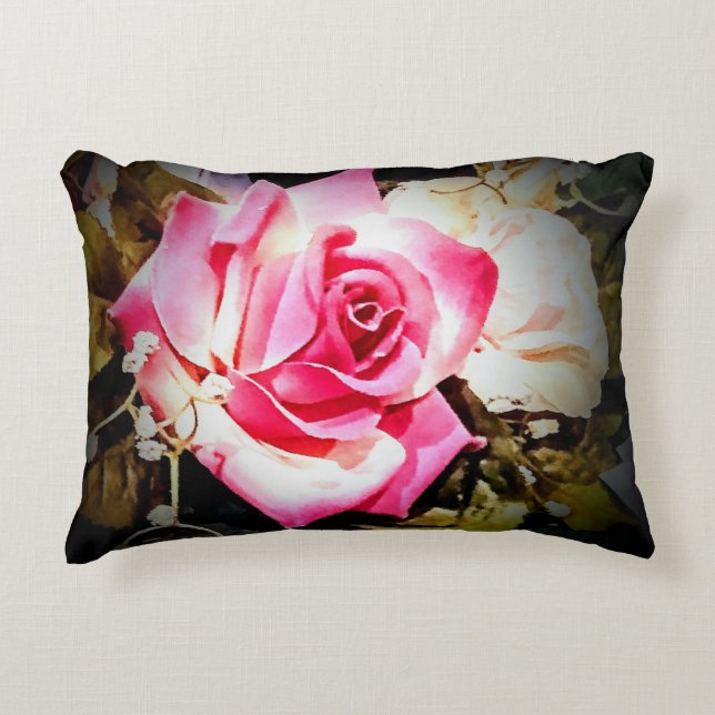 Personalized Vibrant Rose Accent Pillow (Front)