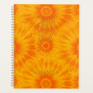 Personalized Vibrant Sunflower Orange Tie-Dye Art Planner