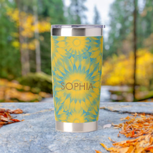 Personalized Vibrant Sunflower Tie-Dye Art Insulated Tumbler