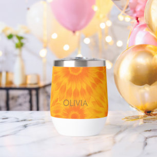 Personalized Vibrant Sunflower Tie-Dye Art Thermal Wine Tumbler