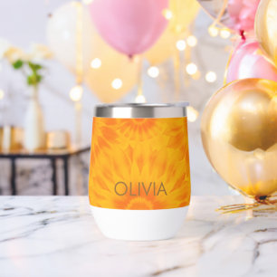 Personalized Vibrant Sunflower Tie-Dye Art Thermal Wine Tumbler