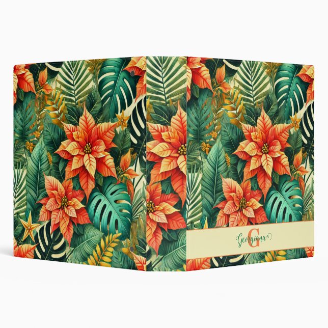 Personalized Vibrant Tropical Christmas Poinsettia 3 Ring Binder (Background)