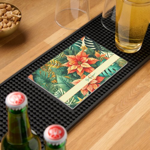 Personalized Vibrant Tropical Christmas Poinsettia Bar Mat