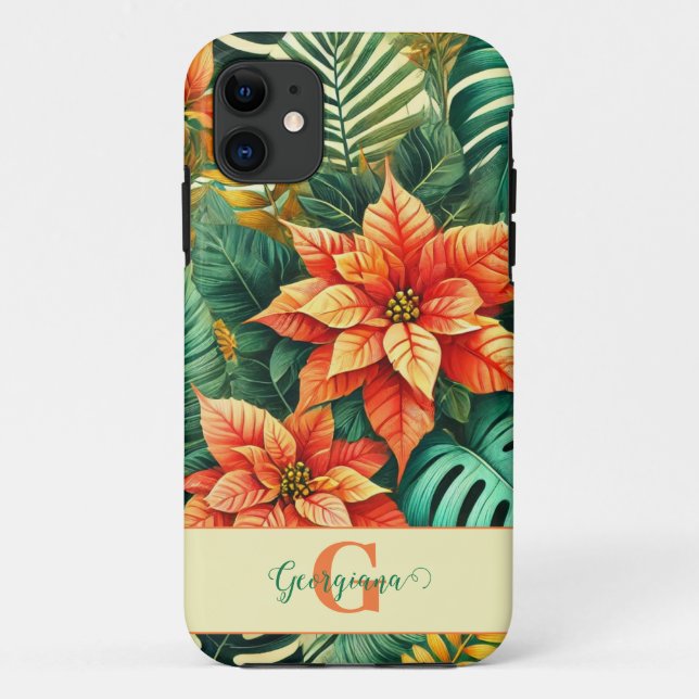 Personalized Vibrant Tropical Christmas Poinsettia Case-Mate iPhone Case (Back)