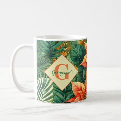Personalized Vibrant Tropical Christmas Poinsettia Coffee Mug