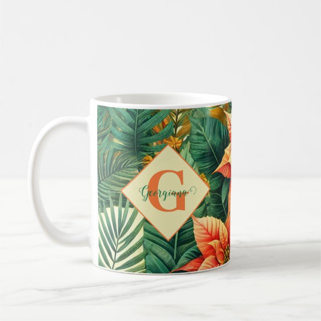 Personalized Vibrant Tropical Christmas Poinsettia Coffee Mug (Left)