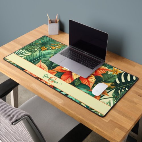 Personalized Vibrant Tropical Christmas Poinsettia Desk Mat
