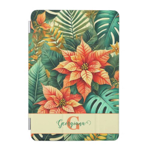 Personalized Vibrant Tropical Christmas Poinsettia iPad Mini Cover