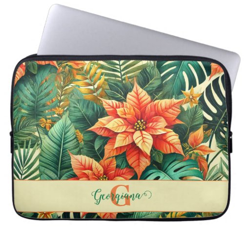 Personalized Vibrant Tropical Christmas Poinsettia Laptop Sleeve