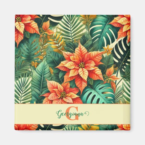 Personalized Vibrant Tropical Christmas Poinsettia Magnet