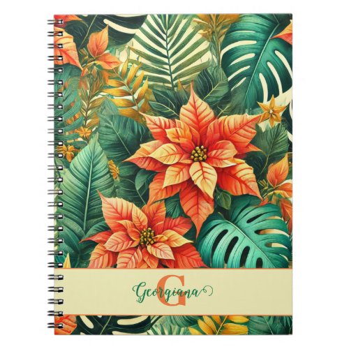 Personalized Vibrant Tropical Christmas Poinsettia Notebook