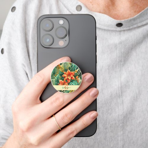 Personalized Vibrant Tropical Christmas Poinsettia PopSocket