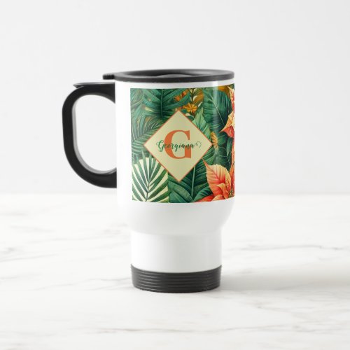 Personalized Vibrant Tropical Christmas Poinsettia Travel Mug