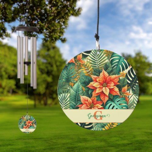 Personalized Vibrant Tropical Christmas Poinsettia Wind Chime