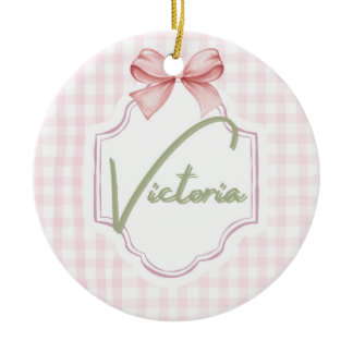 Personalized Victoria Baby Girl Nursery Bow Ceramic Ornament