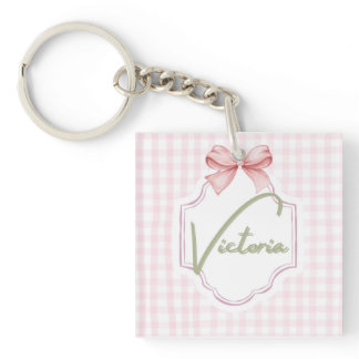Personalized Victoria Baby Girl Nursery Bow Keychain