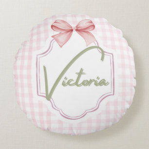Personalized Victoria Baby Girl Nursery Bow Round Pillow