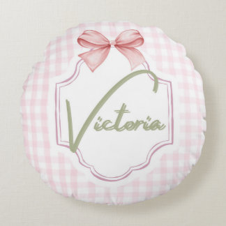 Personalized Victoria Baby Girl Nursery Bow Round Pillow