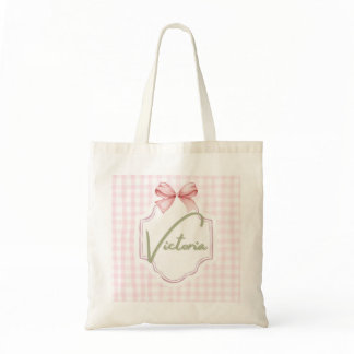 Personalized Victoria Baby Girl Nursery Bow Tote Bag