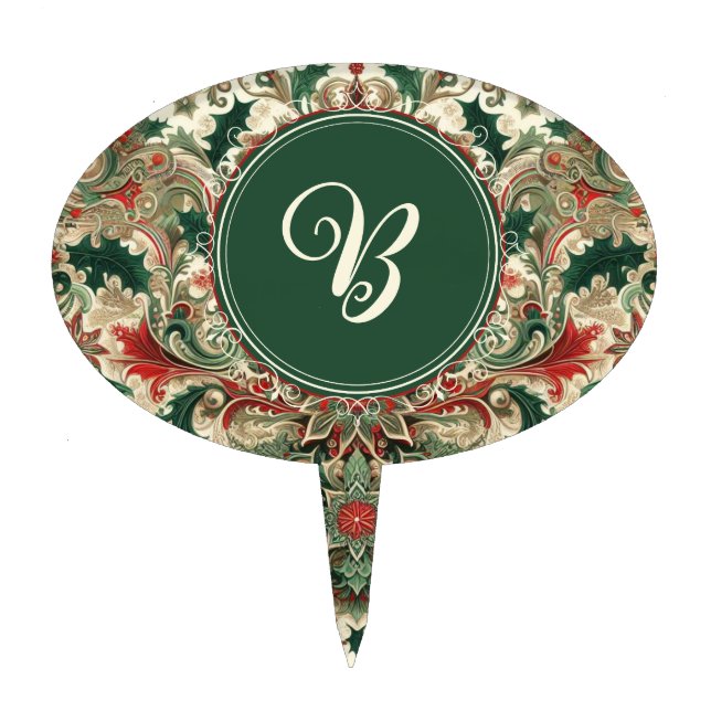 Personalized Victorian/Classic/Vintage Christmas Cake Topper (Front)