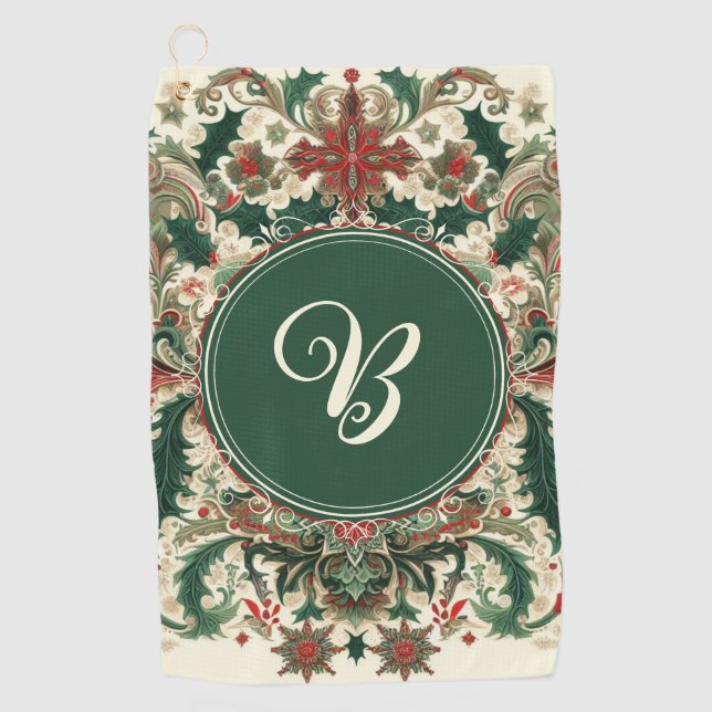 Personalized Victorian/Classic/Vintage Christmas Golf Towel (Front)