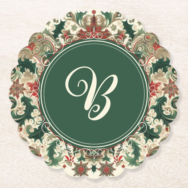Personalized Victorian/Classic/Vintage Christmas Paper Coaster (Front)