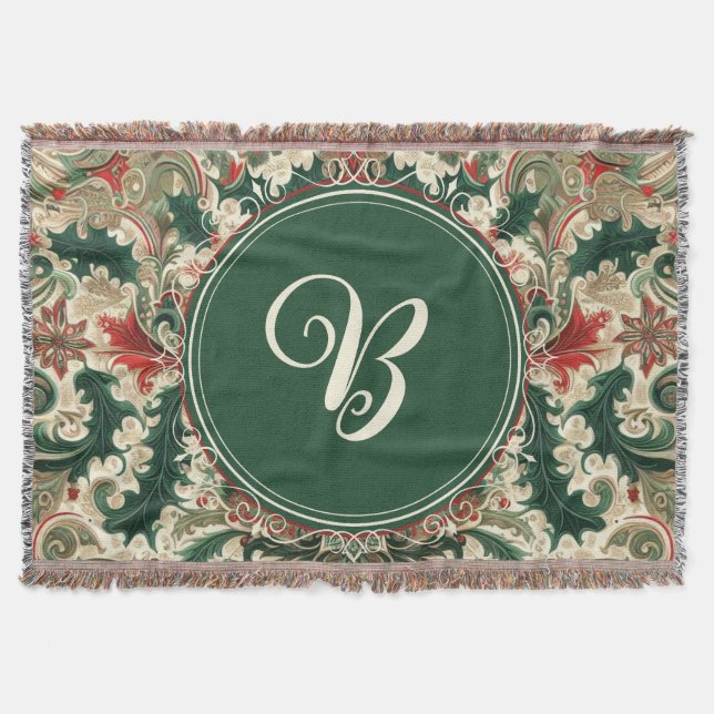 Personalized Victorian/Classic/Vintage Christmas Throw Blanket (Front)