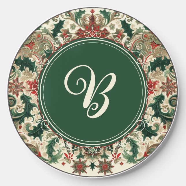 Personalized Victorian/Classic/Vintage Christmas Wireless Charger (Front)