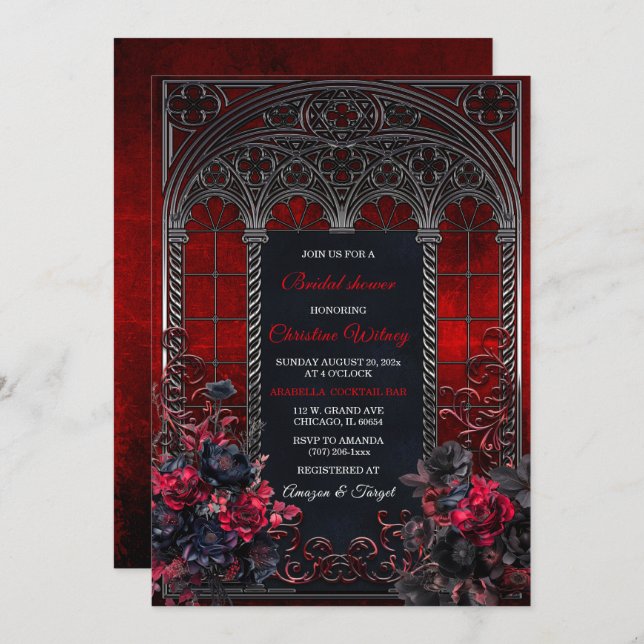 Personalized Victorian Gothic Bridal Shower Invitation (Front/Back)