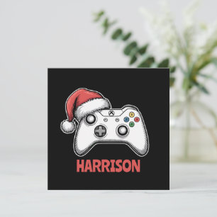 Personalized Video Game Controller Santa Hat Holiday Card