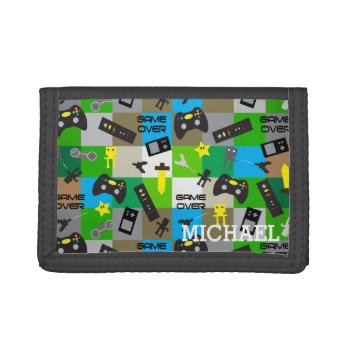 Personalized Video Game Gamer Geek For Boy Tween Trifold Wallet by adams_apple at Zazzle
