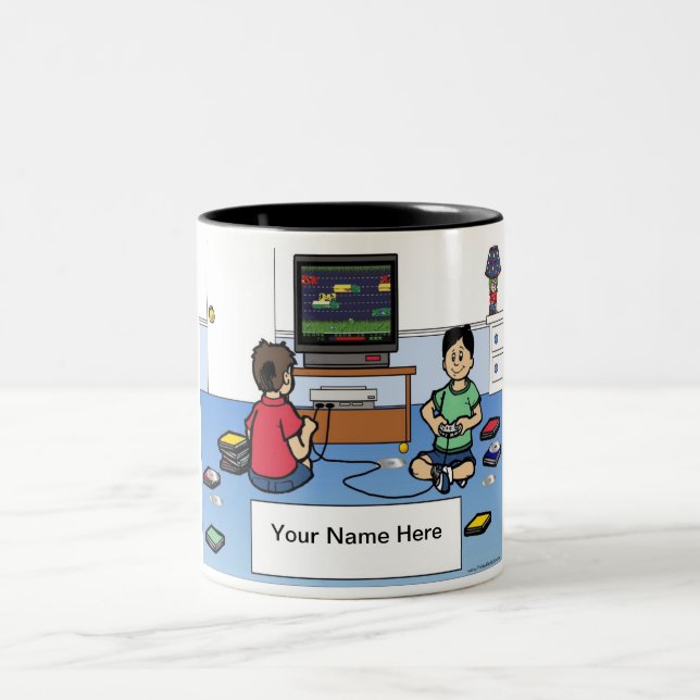 Personalized Video Game Player - Male Cartoon Two-Tone Coffee Mug (Center)