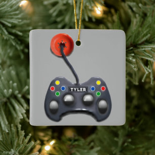 Personalized Video Gamer Christmas Ceramic Ornament