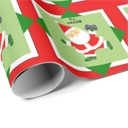 Personalized video gamer holiday gift wrapping paper