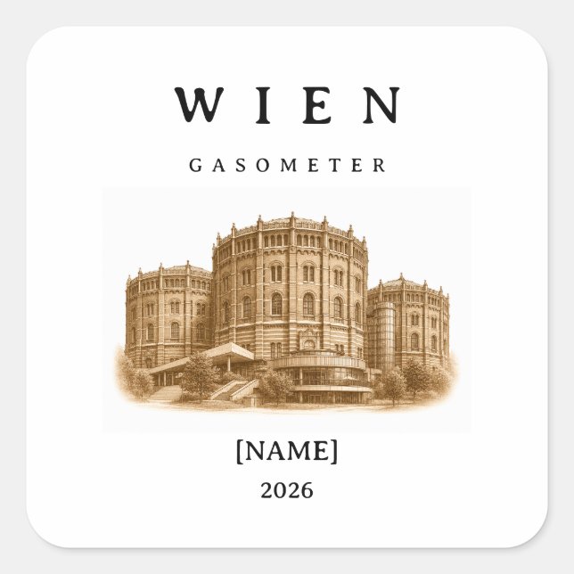 Personalized Vienna Gasometer | Name & Year Square Sticker (Front)