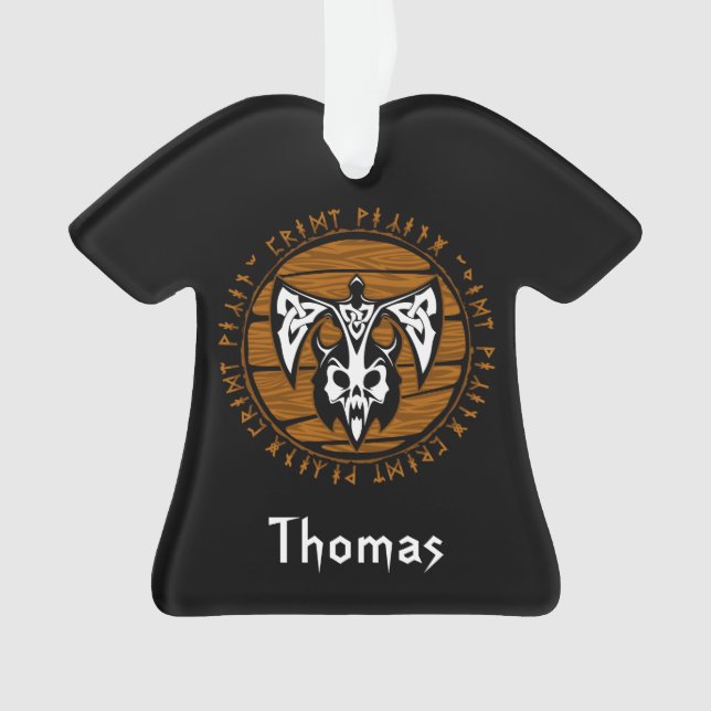 Personalized Viking Warrior Axe Skull Ornament (Front)