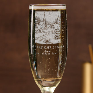 Personalized Village in Winter Christmas Champagne Flute