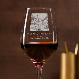 Personalized Village in Winter Christmas Wine Glass